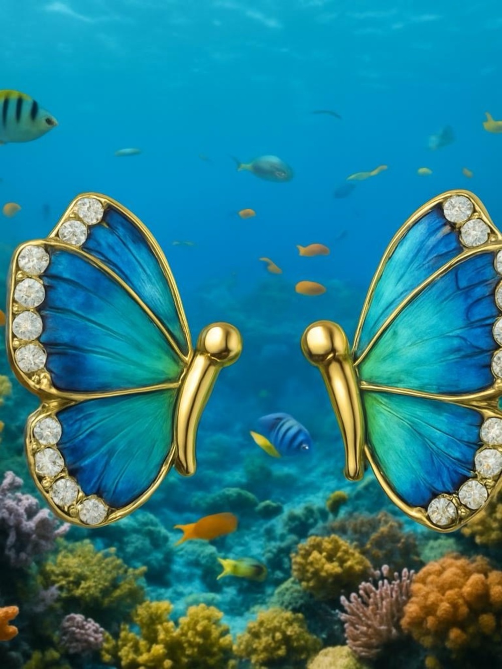 Butterfly rhinestone sparkle and oil painted earrings